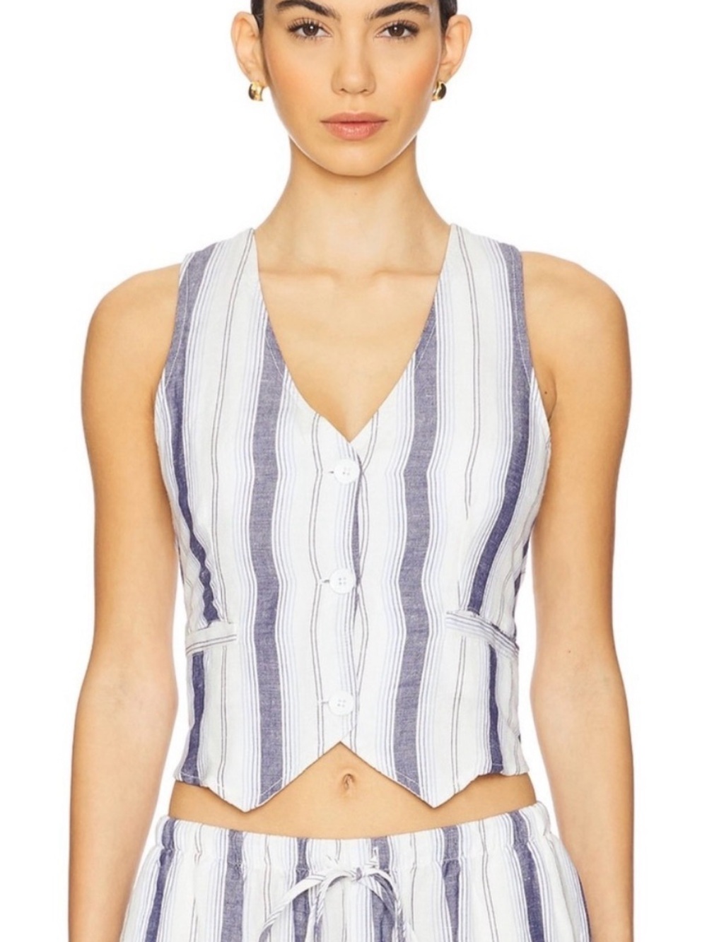Bella Dahl Blue & White Striped V-Neck Crop Vest